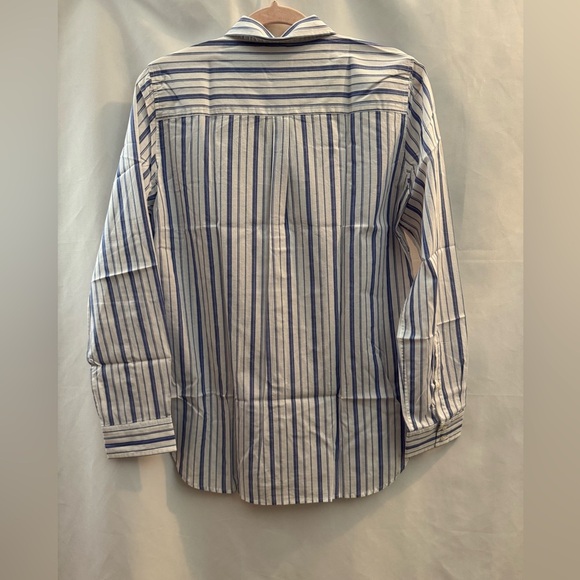 Untuckit Pinot Perse Long Sleeve Button Down Shirt Blue & White Stripe - Picture 5 of 10